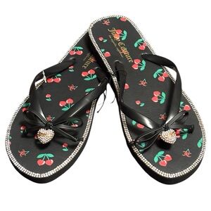 NWT•Juicy Couture Black Cherry Flip Flops